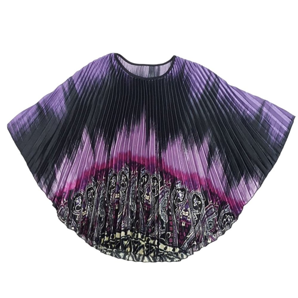 Butterfly Style Women Knife Pleated Blouse Paisley Purple